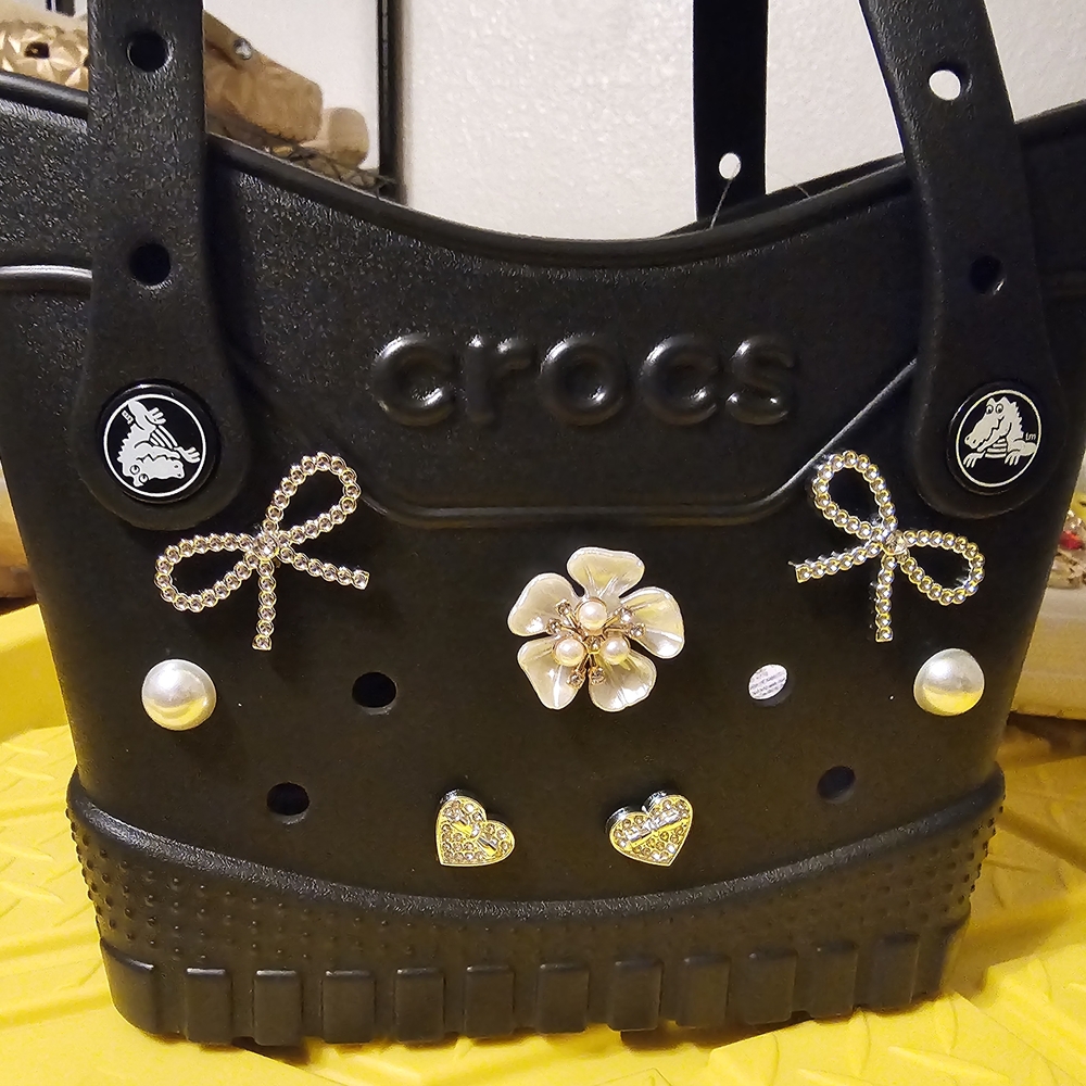 🖤 Complete Set! Custom Black Mega Crush Crocs & Matching Crocs Tote Bag! - Picture 9 of 10